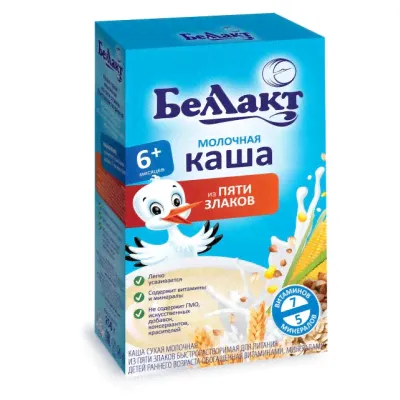 Каша БЕЛЛАКТ мол 5 Злаков с7м 250г/уп20-0